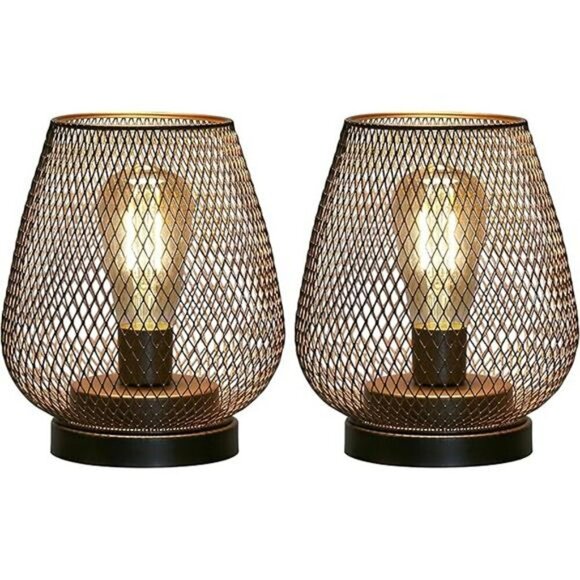 Set of 2 Metal Cage LED Lanterns Battery Powered Indoor Outdoor Decoration Bronz - Picture 7 of 7
